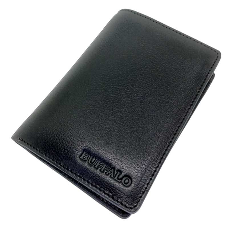 buffalo-leather-mens-wallet-black-b48 Buffalo leather men’s wallet black front view – Model B48